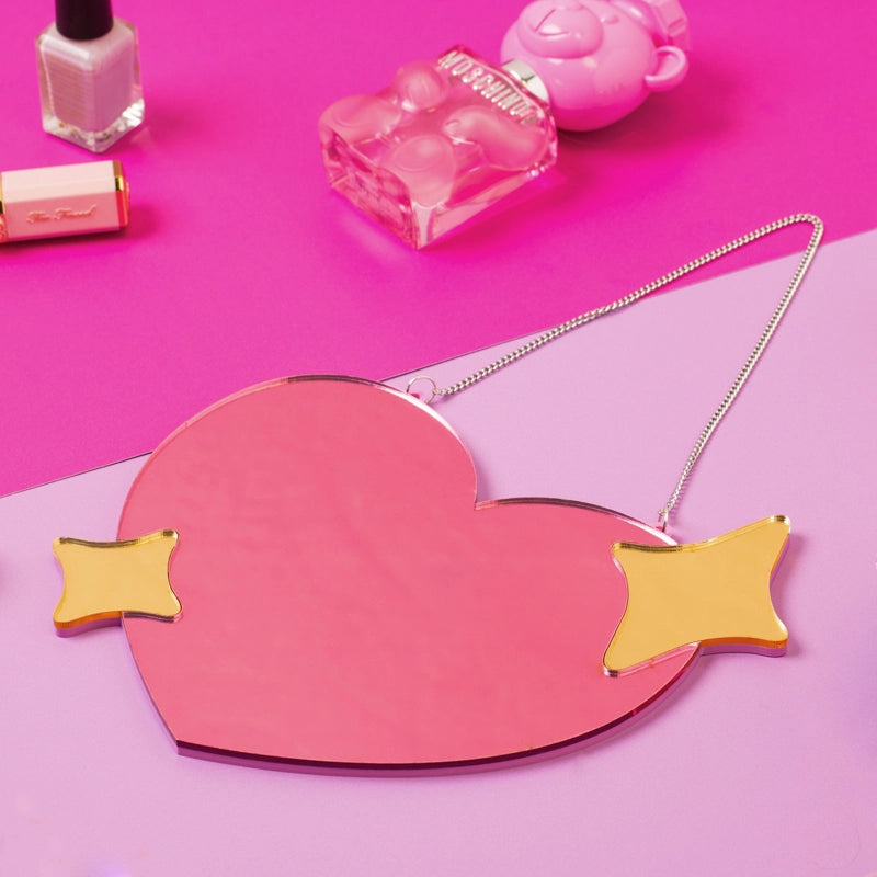 Pink with Gold Hearts Locker Mirror